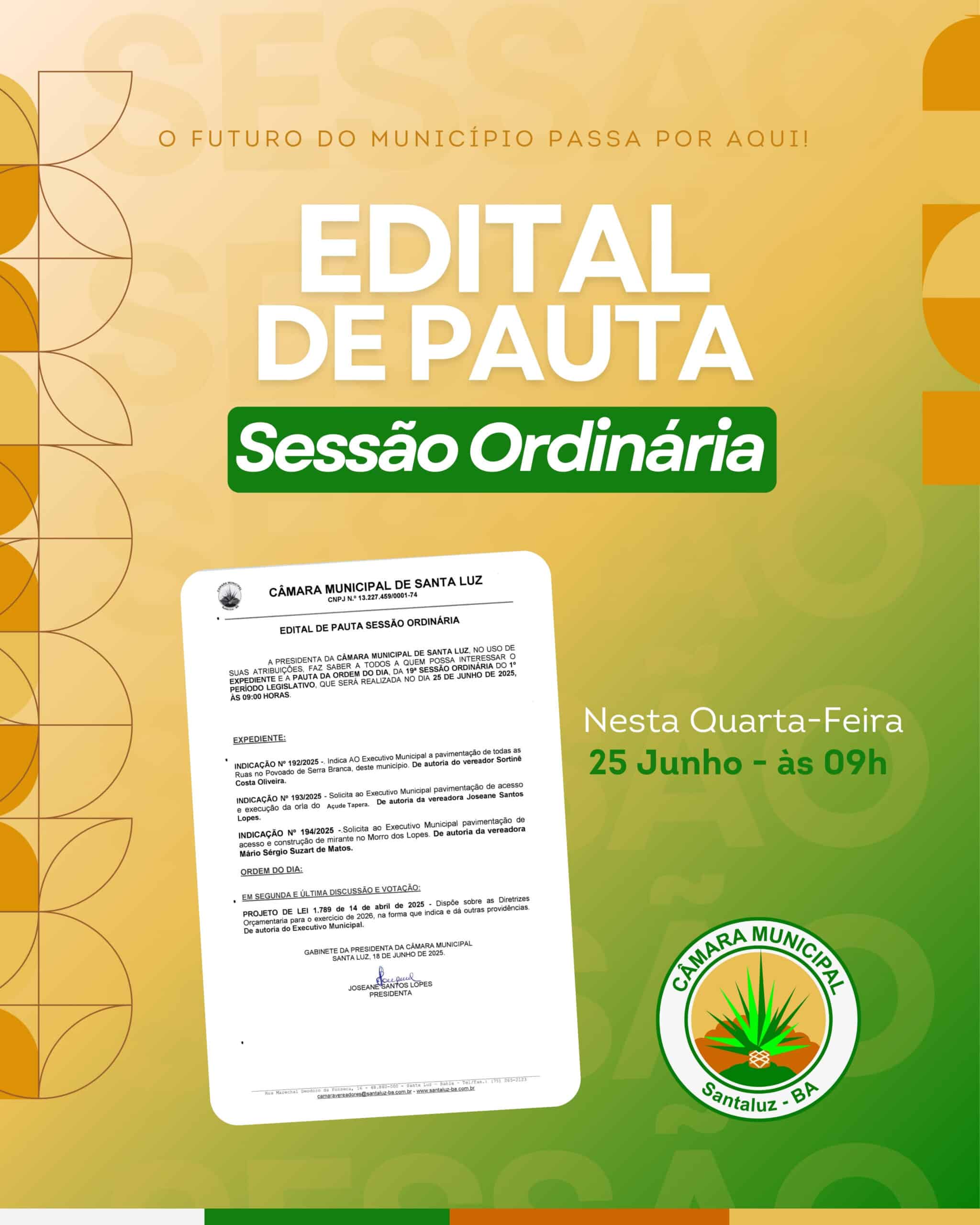 Leia mais sobre o artigo EDITAL DE PAUTA SESSÃO ORDINÁRIA