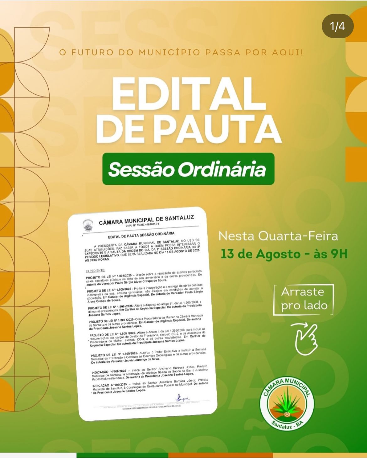 Leia mais sobre o artigo EDITAL DE PAUTA 2• SESSÃO ORDINÁRIA DO 2° PERÍODO LEGISLATIVO!