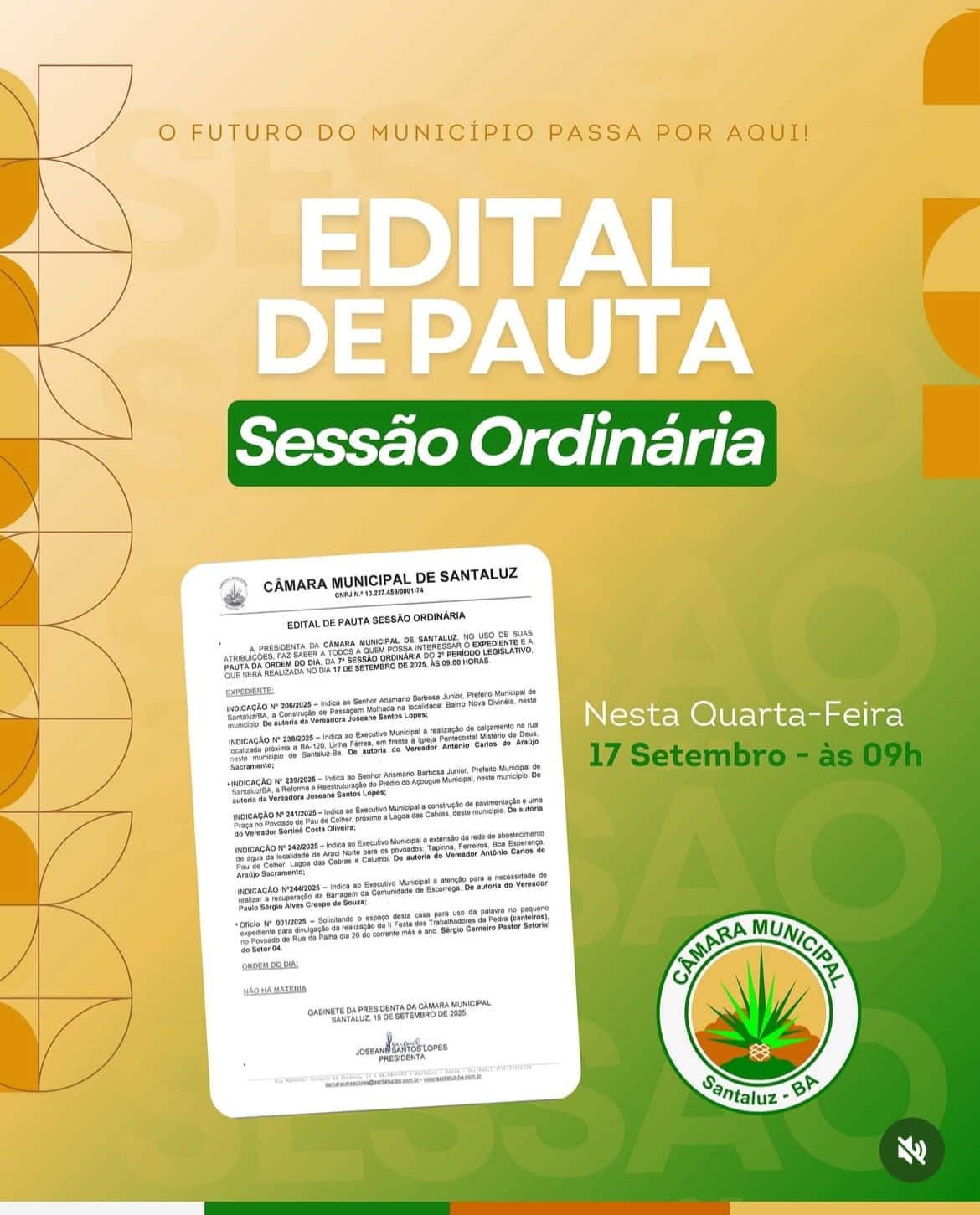 Leia mais sobre o artigo EDITAL DE PAUTA 7• SESSÃO ORDINÁRIA DO 2° PERÍODO LEGISLATIVO!