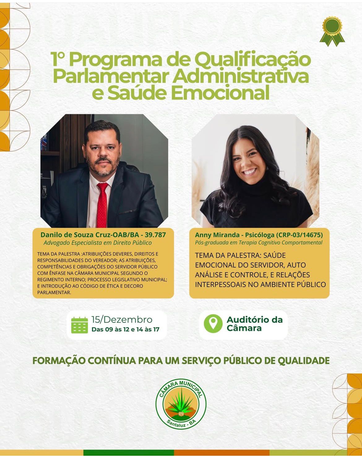 Leia mais sobre o artigo A Câmara Municipal de Santaluz realiza o 1º Programa de Qualificação Parlamentar Administrativa e Saúde Emocional