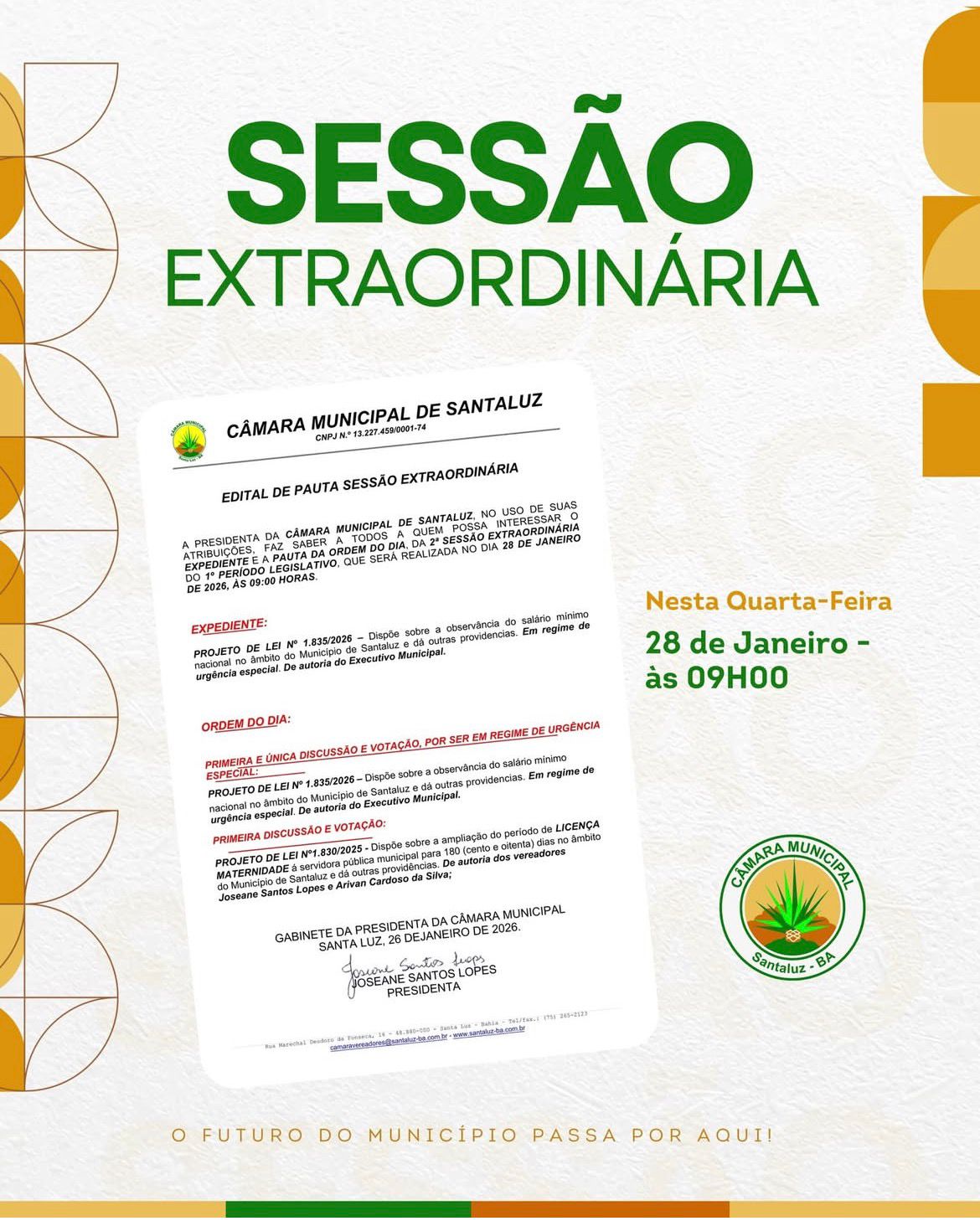 Leia mais sobre o artigo 2ª SESSÃO EXTRAORDINÁRIA DO 1º PERÍODO LEGISLATIVO DE 2026