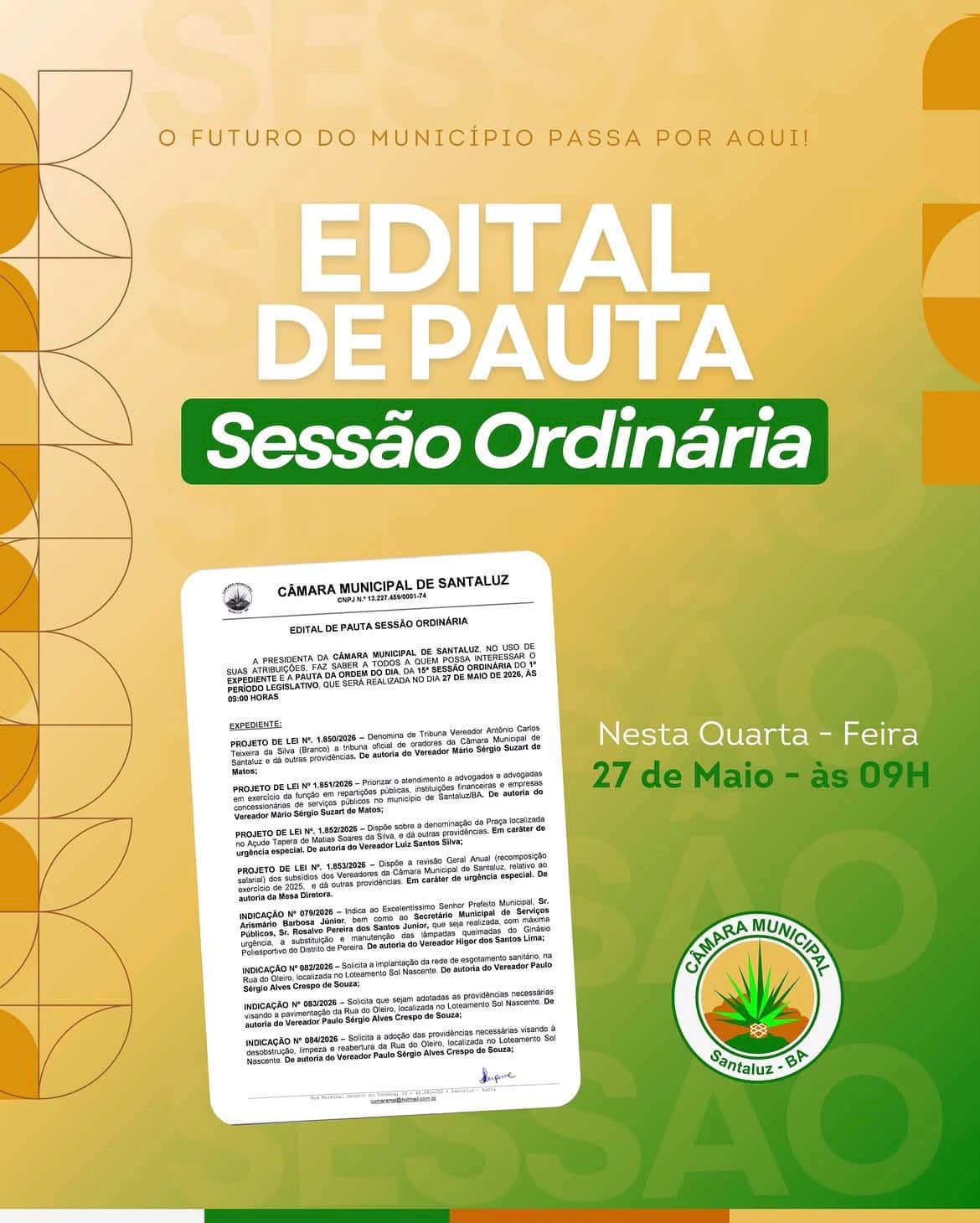 Leia mais sobre o artigo 15ª SESSÃO ORDINÁRIA DO 1º PERÍODO LEGISLATIVO DE 2026