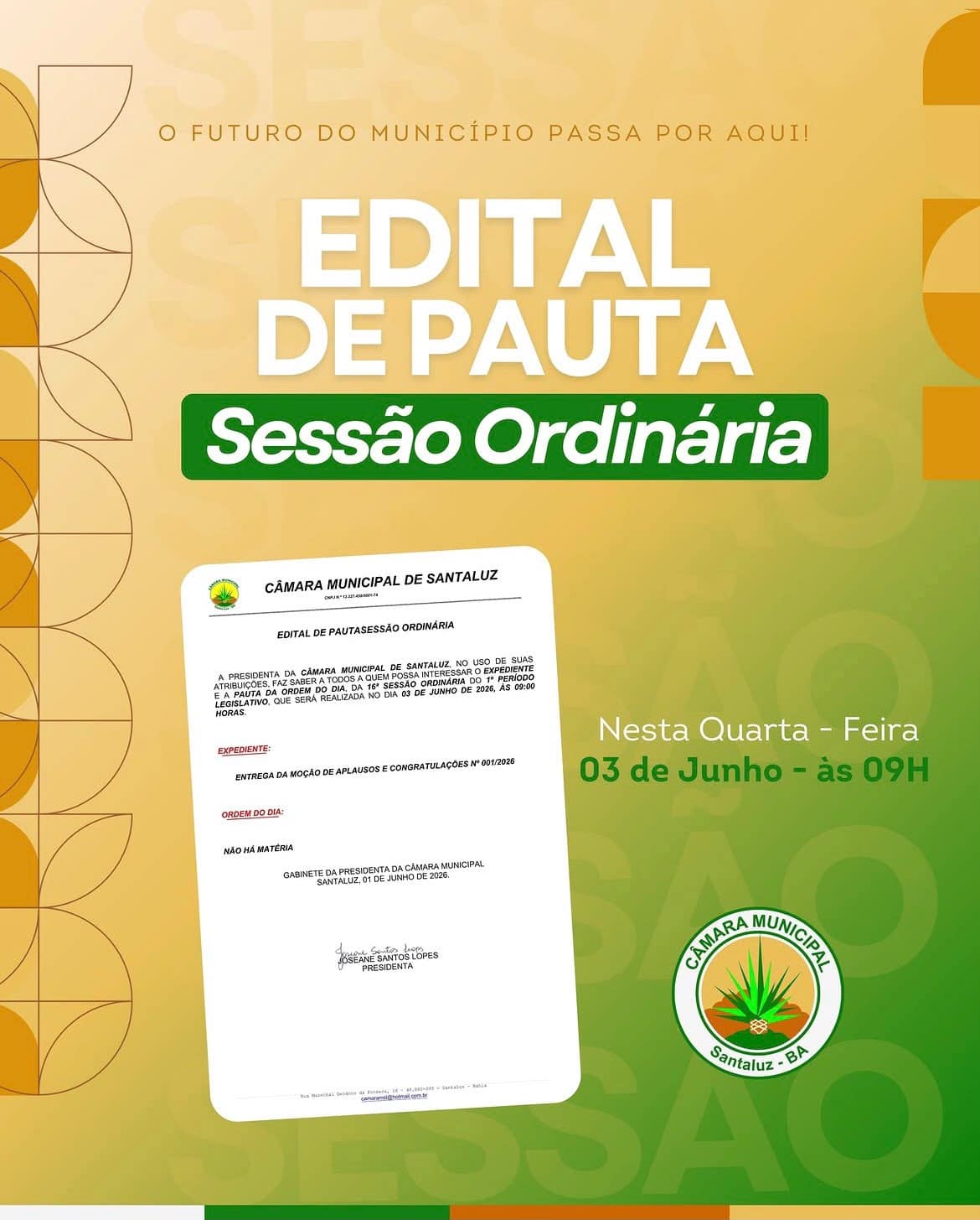 Leia mais sobre o artigo 16ª SESSÃO ORDINÁRIA DO 1º PERÍODO LEGISLATIVO DE 2026