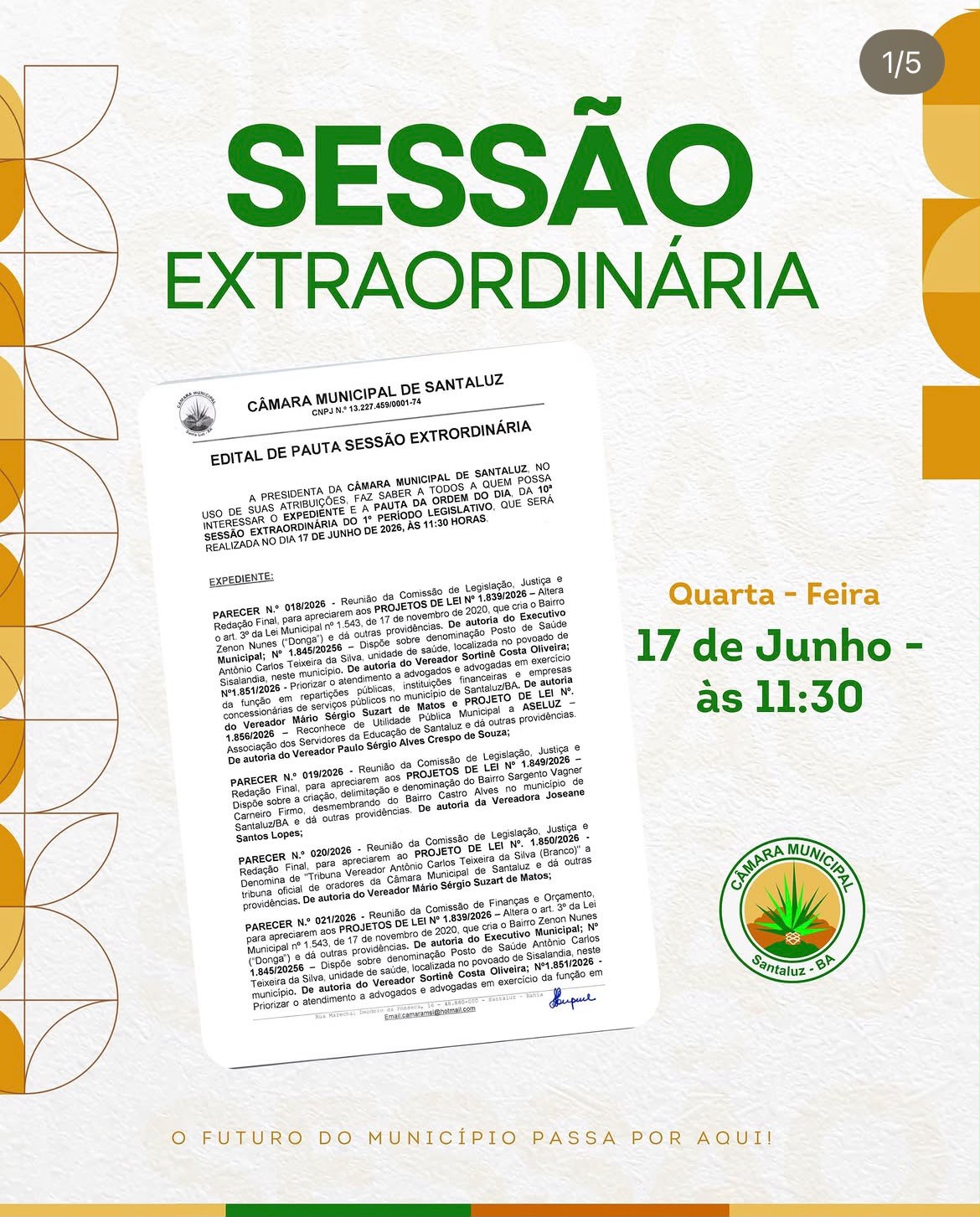 Leia mais sobre o artigo 10ª SESSÃO EXTRAORDINÁRIA DO 1º PERÍODO LEGISLATIVO DE 2026