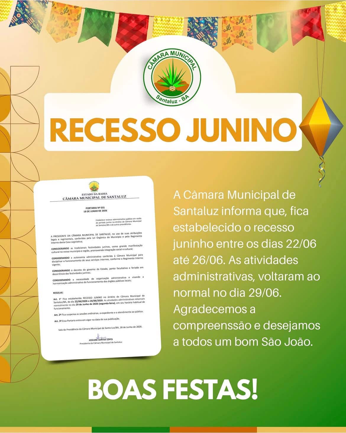 Leia mais sobre o artigo RECESSO JUNINO!